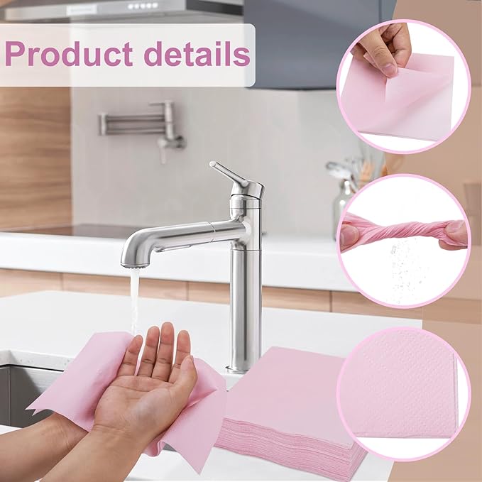 FLOWERCAT 100-Count 2-Ply Pink Cocktail Napkins - Beverage Napkins Disposable Premium Quality - 5" x 5" Pink Paper Napkins for Birthday Party & Valentine's Day,Bar,Weddings