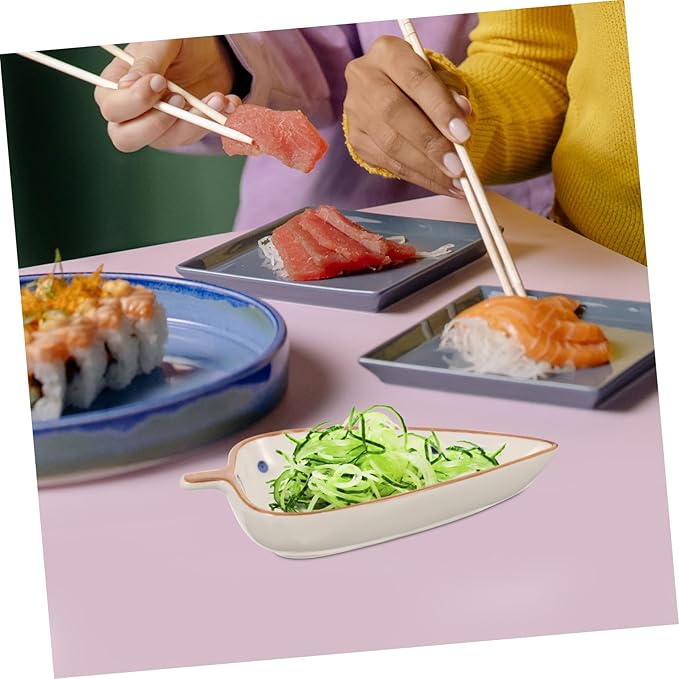 Ceramic Leaf-shaped Dipping Sauce Plate for Appetizers Hand-painted Snack Dish Versatile Serving Tray for Home and Restaurant Use for Cold Dishes and Desserts