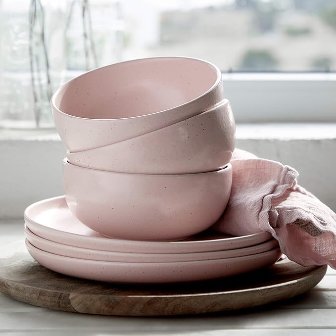 Casafina Pacifica Marshmallow Pink 12-Piece Stoneware Place Setting Dinnerware Set, 4 Pieces