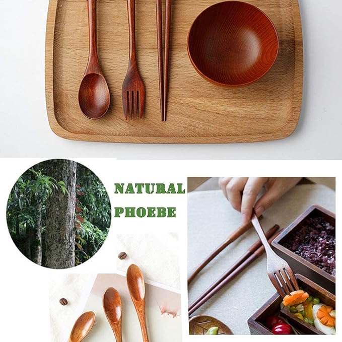 Wooden Utensils for Eating wooden cutlery set with Updated case Reusable 9 Pcs Travel Utensils Wooden Bamboo Fork and Spoon Set Wood Flatware Set for Eating with Knife Fork Spoon Chopsticks