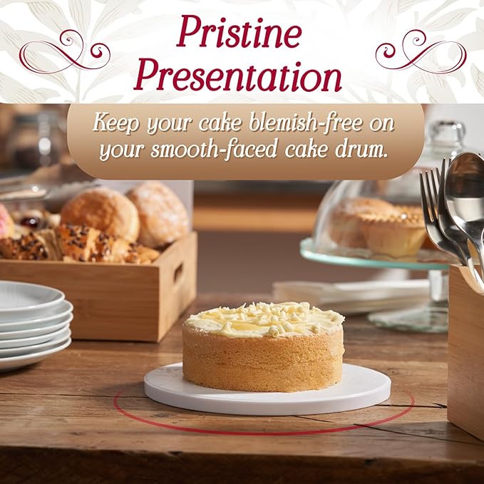 Cakebon Round Cake Boards - Sturdy 1/2 Thick Drums - 10 Inch Professional Fully Wrapped Edges White 1-Pack