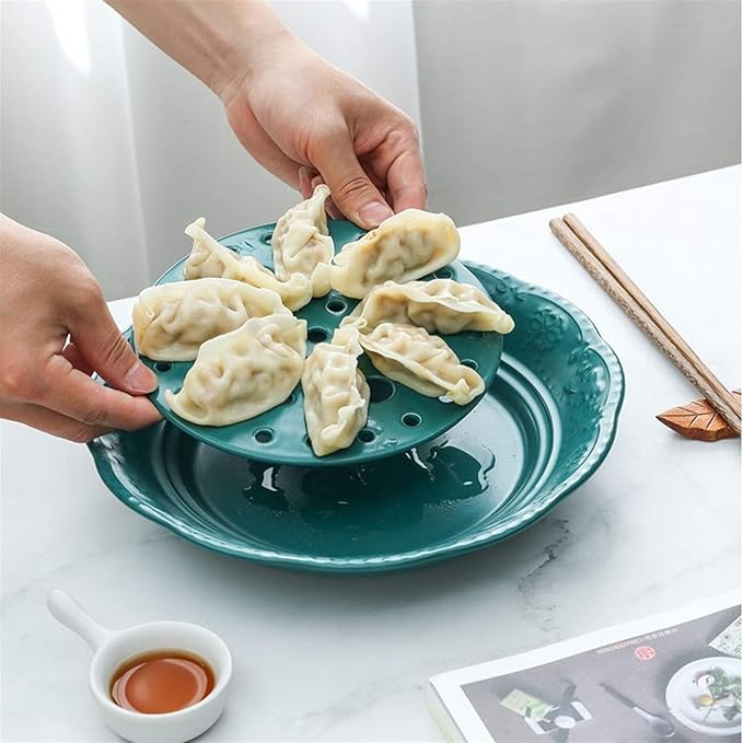 Snack Plate Ceramic Appetizer Snack Plate Drainage Plate Double Plate Fruit Plate Vegetable Plate Pastry Clapboard Plate Snack Tray (Color : D)