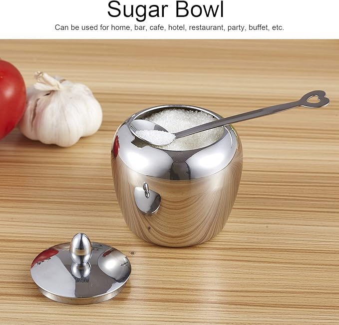 Sugar Bowl with Lid and Spoon 304 Stainless Steel Sugar Canister for Home Kitchen
