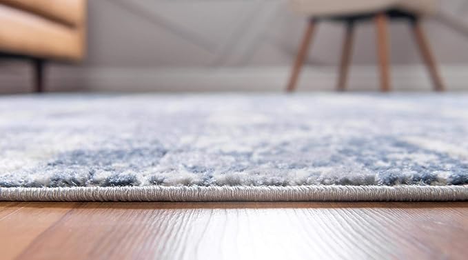 Rugs.com Oregon Collection Rug – 4 Ft Square Blue Low-Pile Rug Perfect for Living Rooms, Kitchens, Entryways