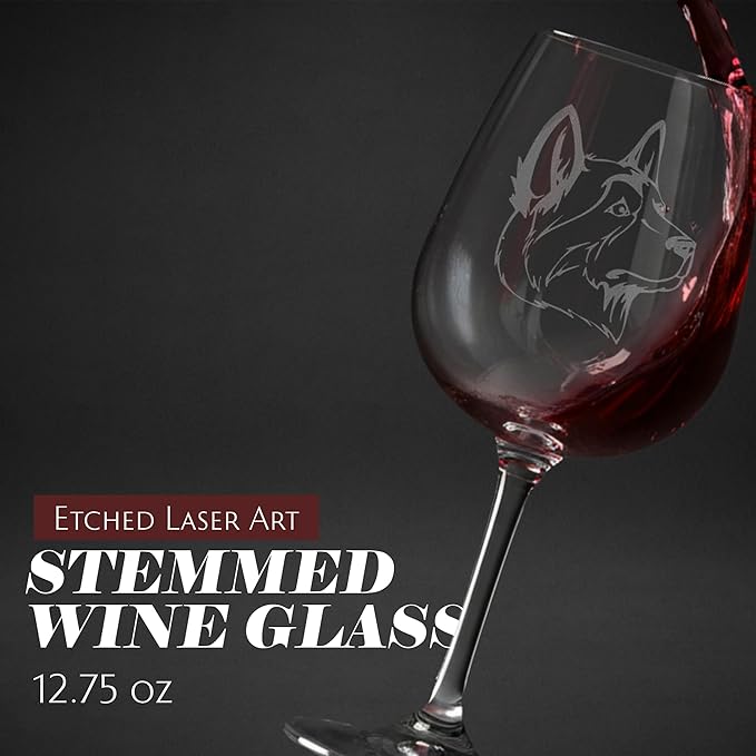 Labrador Husky Dog Personalized Custom Themed Etched 12.75oz Wine Glass