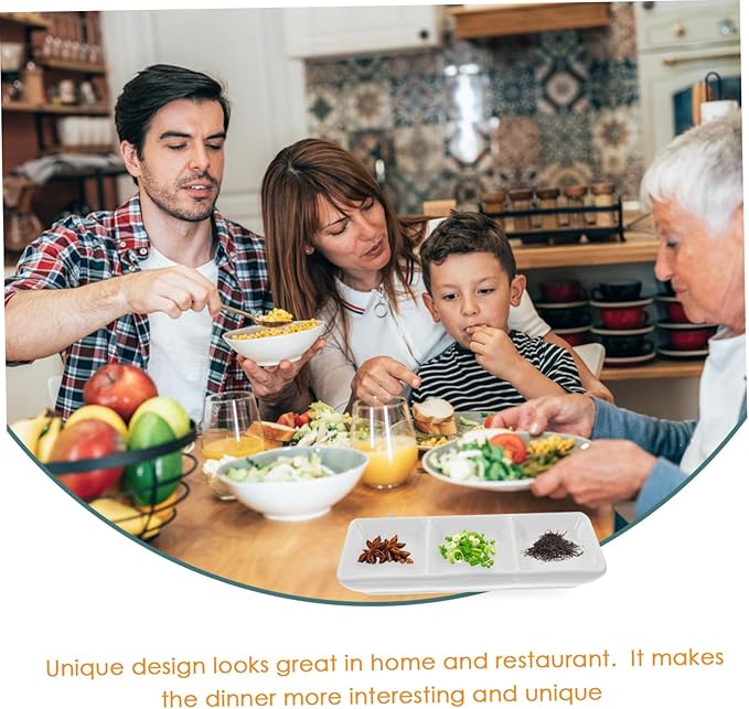 Cabilock 2pcs Rectangular Ceramic Sauce Dishes Divided Plates for Appetizers Fruits and Snacks Versatile Snack and Seasoning Bowls for Home Parties and Restaurants