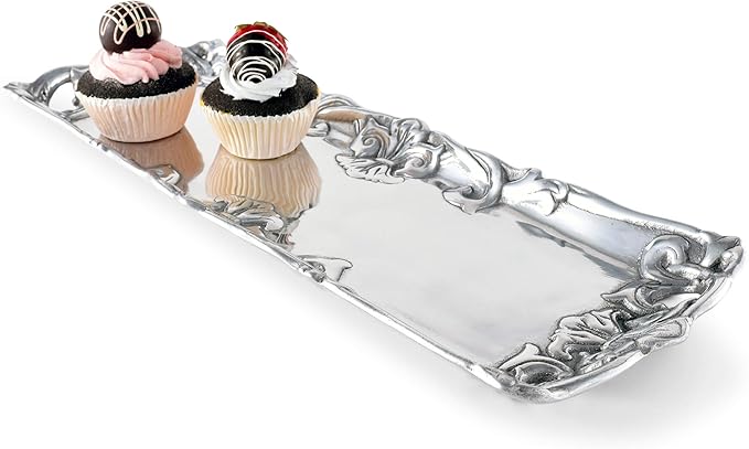 Arthur Court Designs Aluminum Fleur-De-Lis Oblong Tray Food Serving 17 inch x 6 inch