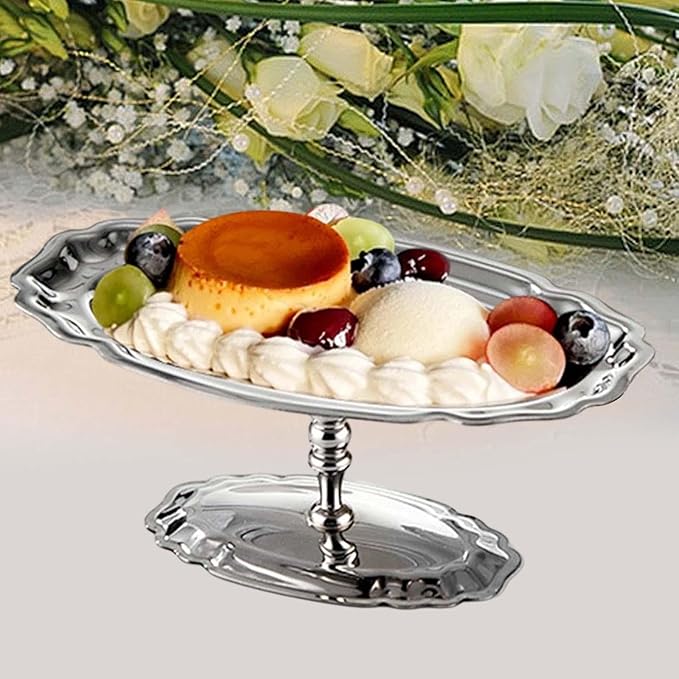 Footed Serving Tray for Ice Cream and Fruit with Dessert Cup Bowl, Silver
