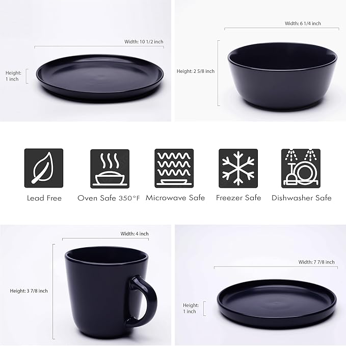 MÜLLERHEIM 903 Minimalist Collection 32-Piece Contemporary Ceramic Stoneware Dinnerware Sets for 8, Blueberry Plates and Bowls sets, Dinner Plates Set, Salad Dish Set, Bowls, Cup