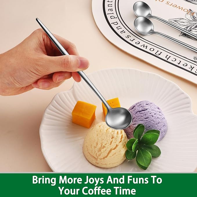 7.95 Inches SS18/10 Long Handle Iced Tea Spoons,Set Of 4 Satin Finishing Stainless Steel Long Spoons For Stirring Cocktail,Ice Cream,Milk,Iced Teaspoons Set