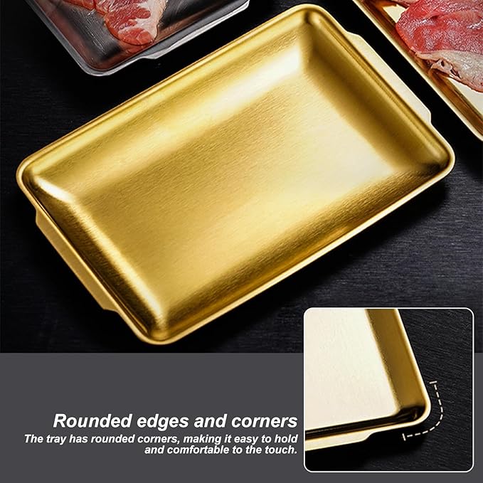 2 Pcs Serving Tray with Handles, Decorative Trays for Coffee Table, Stainless Steel Material, Non Stick Oil, Smooth and Easy to Clean(Gold,24x40CM/9x16IN)