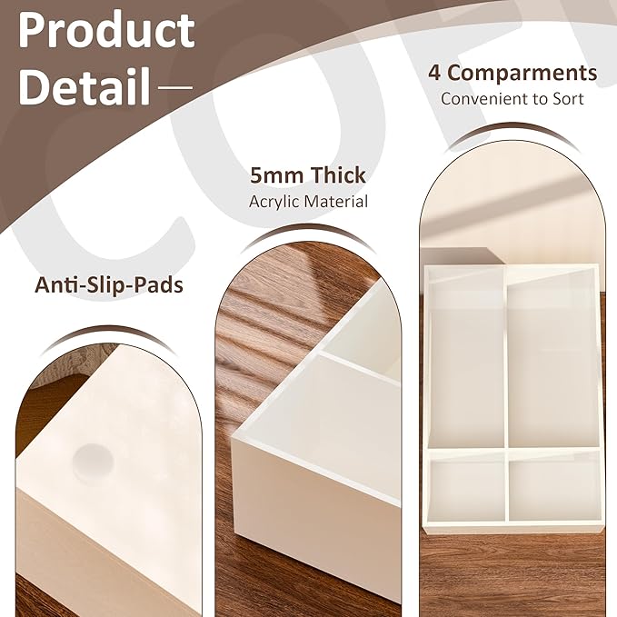 White Coffee Station Accessories Organizer, Countertop Acrylic Coffee Bar Tray for Tea Bags, Condiments, Cups, Jars