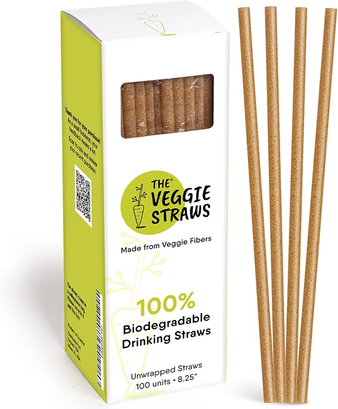 – 100 PCS of 8.25 Inches Unwrapped Biodegradable Straws – Made of Vegetable Fibers, Best Environment Friendly Drinking Straws for Hot and Cold Beverages