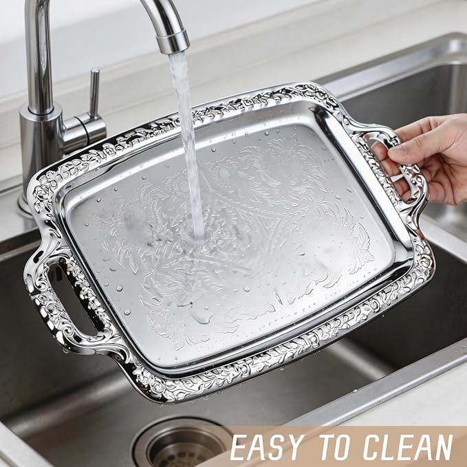 DOITOOL Vintage Metal Bread Serving Tray with Handles Lightweight Snack and Tableware Platter for Kitchen Dining Home Decor