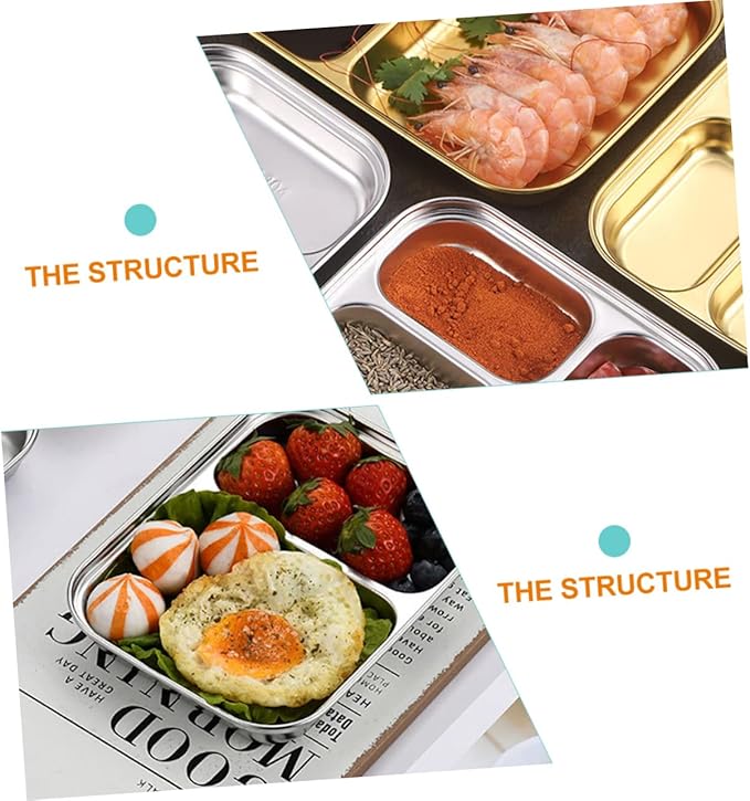 VOSAREA Stainless Steel Divided Food Serving Tray with Two Compartments Portion Control Plate for Lunch Food Storage Plate for Dieters Cafeteria Parties and Everyday Use
