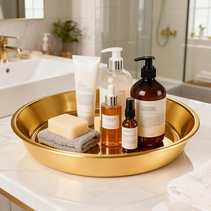 Gold Round Serving Tray, 15", 2 Pack