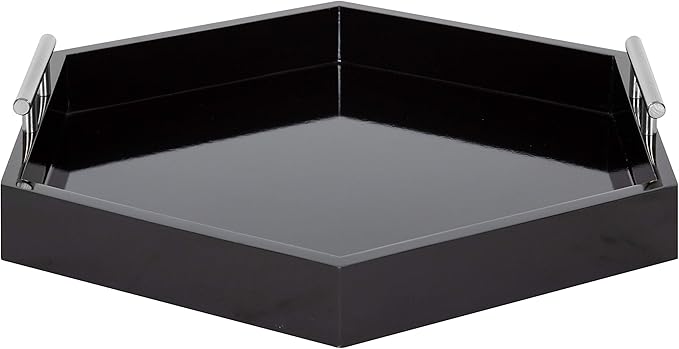 Kate and Laurel Lipton Modern Hexagon Tray, 18 x 18, Black and Silver, Decorative Tray for Storage and Display