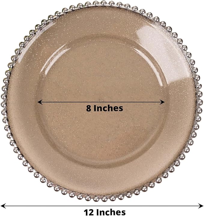 Efavormart 6 Pack | 12" Black/Silver Glitter Acrylic Plastic Charger Plates With Beaded Rim