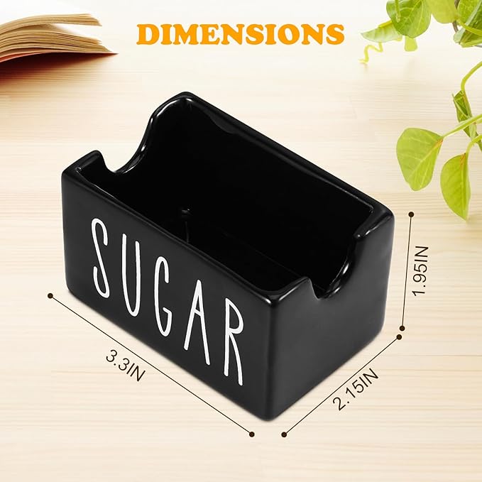 Ceramic Sugar Packet Holder for Coffee Bar, Caddy, Container, Dispenser, Organizer for Table, Office, Hotel, Restaurant (Black)