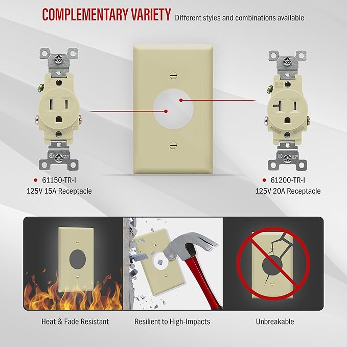 ENERLITES 1.406" Hole Single Receptacle Outlet Wall Plate, Size 1-Gang 4.50" x 2.76", Polycarbonate Thermoplastic, 8851-I-10PCS, Ivory (10 Pack)