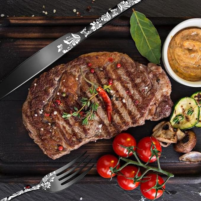 XIAOYU 40 Piece Silverware Set, Stainless Steel Flatware Set, Service for 8, Unique Pattern Design, Includes Dinner Knives/Forks/Spoons, Mirror Polished Cutlery Set, Silver