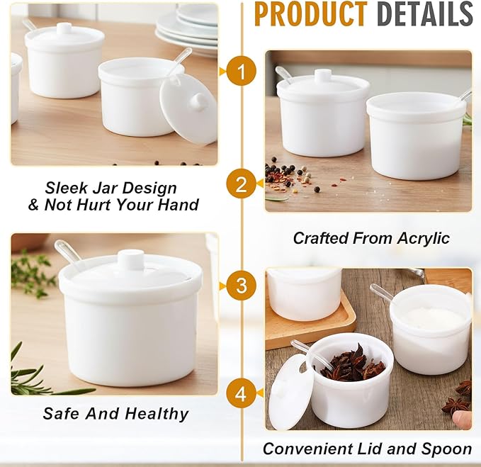 Tioncy 12 Pcs Hot Cocoa Bar Supplies Sugar Bowls with Lid and Spoon Party Bar Ice Cream Sundae Caramel Apple Dipping Container Christmas Acrylic Candy Dispenser with Tag (7.1 oz,White)
