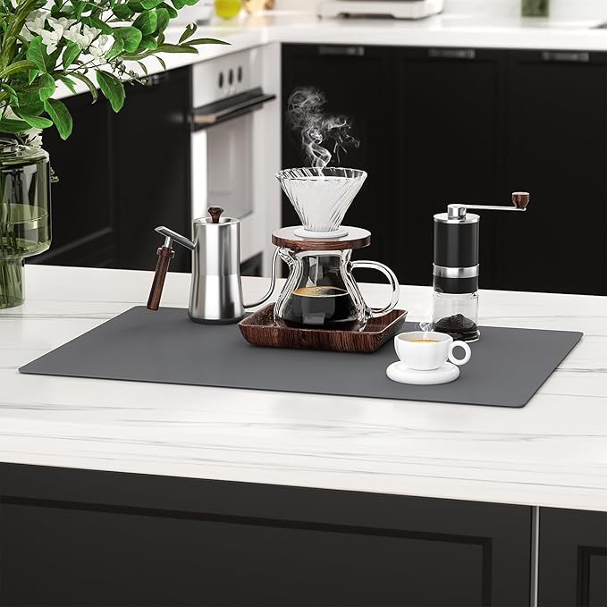 Silicone Counter Mat 40x60cm 2 Pack - High-Temp Resistant, Non-Slip Waterproof Pad for Kitchen Countertops, Sink & Stove (Grey)