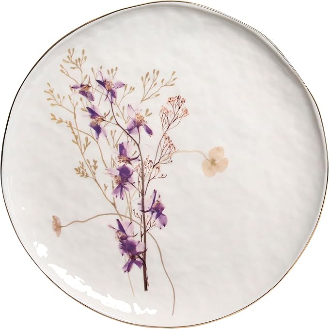 Sango 12-Piece Luxury Stoneware Dinnerware Set for 4- Glossy White Plates and Bowls Sets with Wildflower Patterns and Gold Rims, Ceramic Dish Set, Elegant Dishes for Everyday Dining, Gansevoort