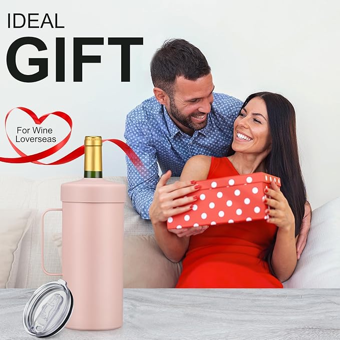2 IN 1 Wine Chiller Single Bottle and Travel Tumbler, 42oz Stainless Steel Iceless Cooler Wine Bottle, Insulated Mug with Lid, Keep Wine Cold up to 6 Hours Fits Most Wine Bottles Gift for Wine Lovers