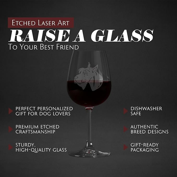 Etched Laser Art Giant Schnauzer Personalized Dog Themed Etched 12.75oz Wine Glass Custom Dog Breed Wine Glasses, Ideal for Pet Lovers, Unique Birthday Gift for Men & Women, Personalized Gift