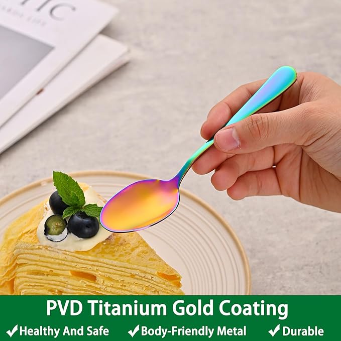 4.7 Inch Coffee Spoon,Set Of 8 Stainless Steel Colorful Espresso Spoon,Rainbow Tea Spoons,Cute Multicolored Mini Spoons For Dessert,Caviar,Seasoning