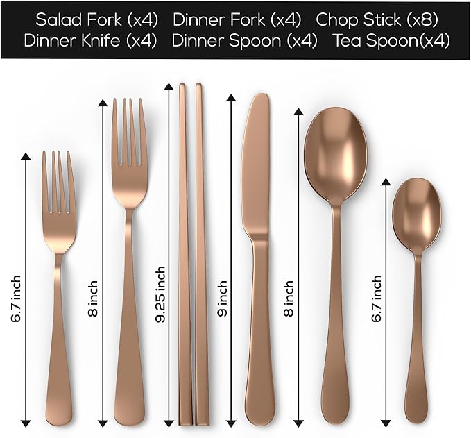 Upgraded 18/8 Stainless Steel 28-Piece Flatware Cutlery Set(Rose Gold)-Silverware set for 4-Luxurious Home Kitchen Dinnerware Sets-Kitchen Accessories-Perfect House Warming/Christmas Gift