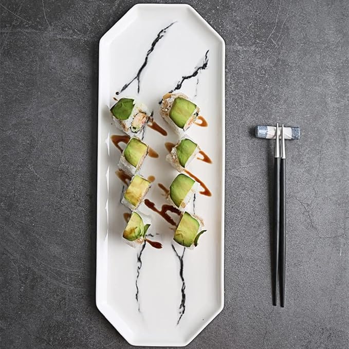 SONGCHAO Party Supplies Serving Plate Serving Plate Tray Marble Rectangular Sushi Plate Ceramic Flat Plate Tray Western Plate Hotel Restaurant Tableware Party Plates