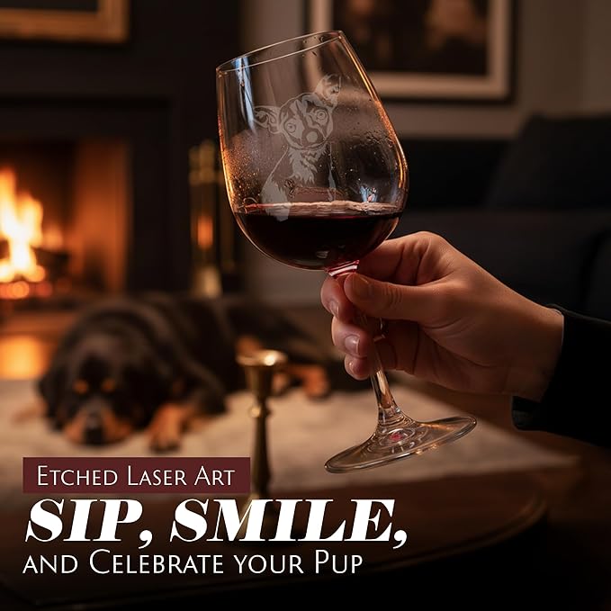 Etched Laser Art Chihuahua Custom Personalized Dog Themed Etched 12.75oz Wine Glass Custom Dog Breed Wine Glasses, Ideal for Pet Lovers, Unique Birthday Gift for Men & Women, Personalized Gift
