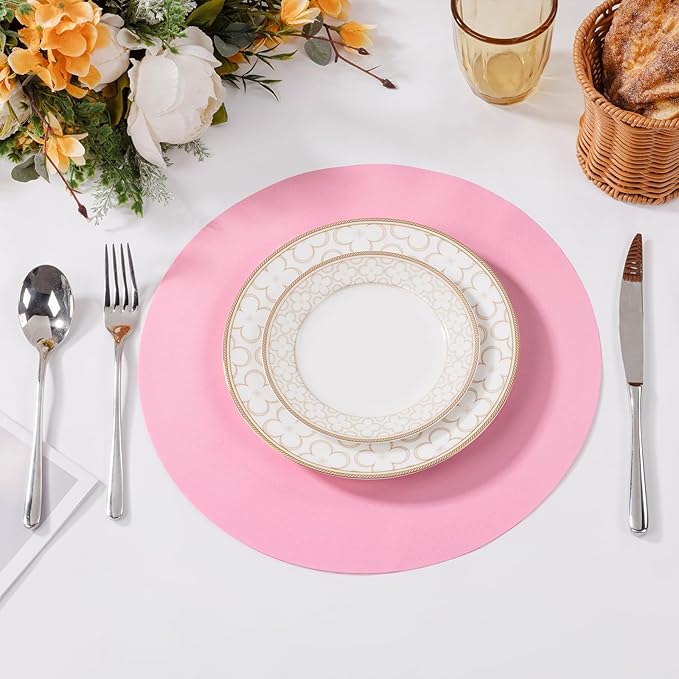 SHACOS 100 pcs Round Paper Placemats Disposable 13 inch Colored Paper Place Mats for Wedding Birthday Party Bridal Baby Shower Table Decoration, Light Pink (Pack of 2)