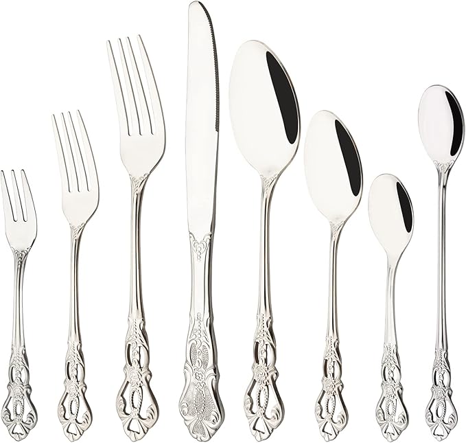 8-Piece Silverware Set Silver Flatware Cutlery Set 18/0 Stainless Steel Eating Utensils Durable Home Kitchen Tableware Set Service For 1 Dishwasher Safe