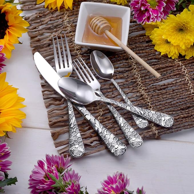 Liberty Tabletop Honey Bee 45pc Flatware Set Service For 8 Serving Set Included Silverware MADE IN USA 18/10