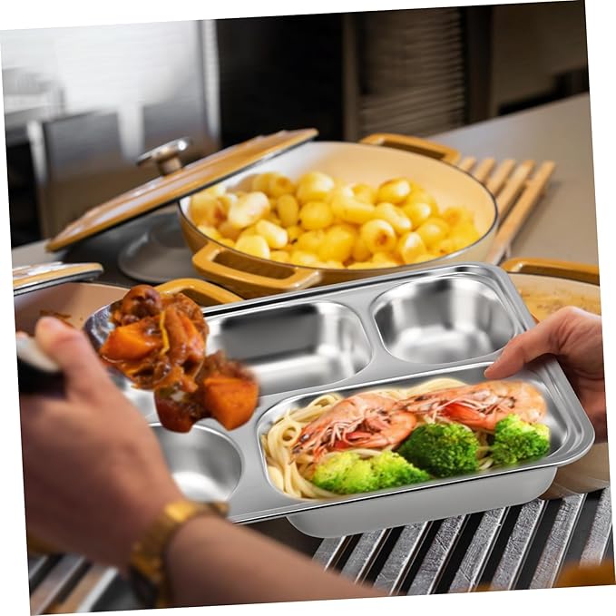 Stainless Steel Divided Dinner Plate with Five Food Serving Tray for Adults for Camping Picnics and Everyday Use