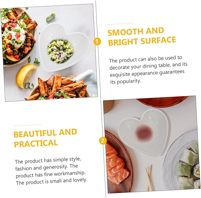 Heart-Shaped Ceramic Seasoning Dishes 4-Piece Set White for Sauces and Condiments for Appetizers and Charcuterie Boards