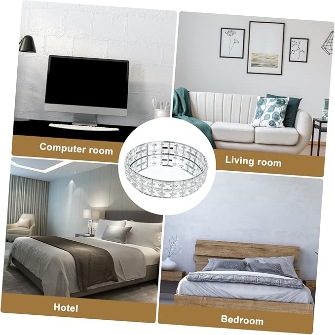 Mikinona Round Mirror Tray Decorative Serving Tray for Food for Home Round Platter Silver