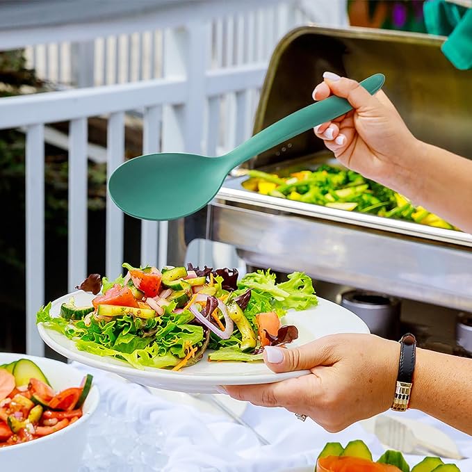 Reusable Plastic Serving Utensils Set of 24, 10" Wheat Straw Large Serving Set - Slotted Spoons/Tongs, for Party Buffet Catering (Orange/Blue/Yellow/Green, Not for Cooking)