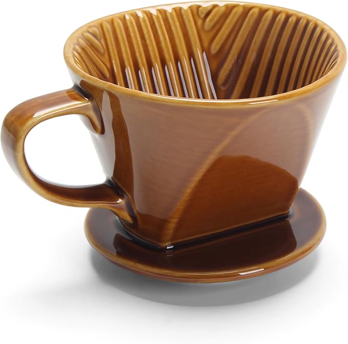 Pour Over Coffee Dripper, Single Brown Ceramic Pour Over with 3 Holes, Medium Pour Over Coffee for Shop, Home, Office and Bar