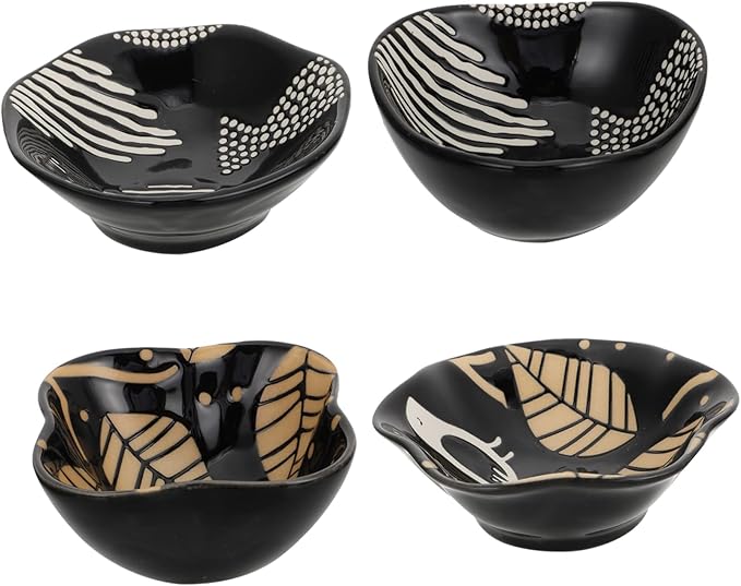 4Pcs Embossed Ceramic Appetizer Plates Sauce Dishes Lightweight Decorative Spice Holders for Home Use for Dipping and Serving Fruits