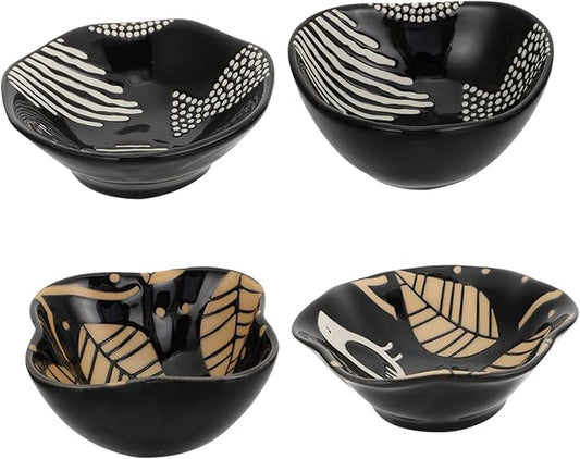 4Pcs Embossed Ceramic Appetizer Plates Sauce Dishes Lightweight Decorative Spice Holders for Home Use for Dipping and Serving Fruits