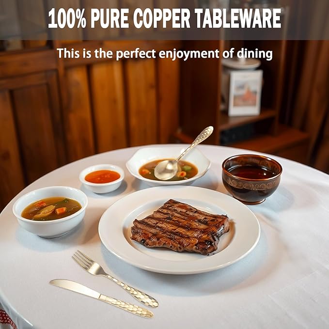 3-Piece Hammered Brass Cutlery Set, 99.99% Pure Copper High-End Kitchen Utensils Cutlery, Suitable for Home and Restaurant Cutlery Sets, Dishwasher Safe (3-piece set)
