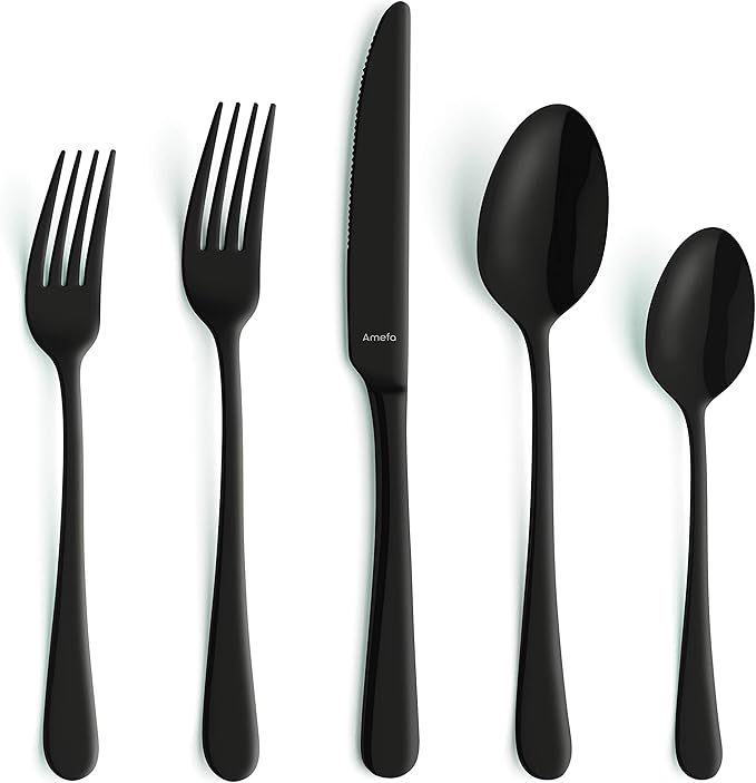 Amefa Austin 18/0 Stainless Steel Flatware Set - Matte Black 20-Piece Knife, Fork, and Spoon Cutlery - Service for 4 - Modern Silverware Set