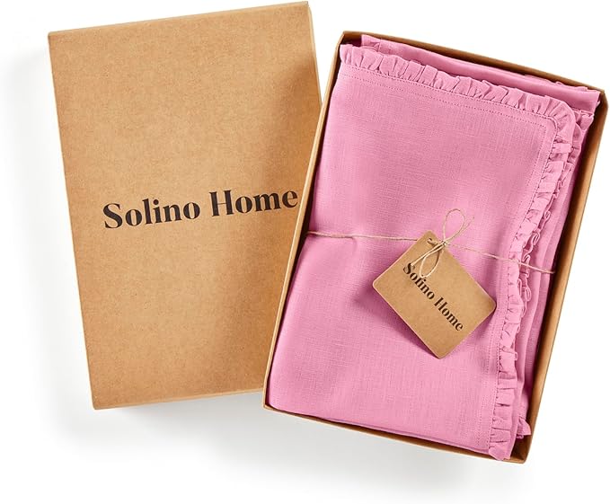 Solino Home Flamingo Pink Linen Dinner Napkins 20 x 20 Inch - 100% Pure Linen Juliette Ruffle Cloth Napkins Set of 4 - Handcrafted and Machine Washable - Christmas