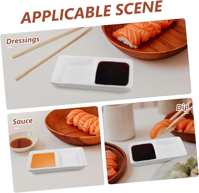 Cabilock Divided Sauce Dishes Snack Serving Tray Compartment Spice Dish Tray Lid White Ceramic Appetizer Serving Plate for Events