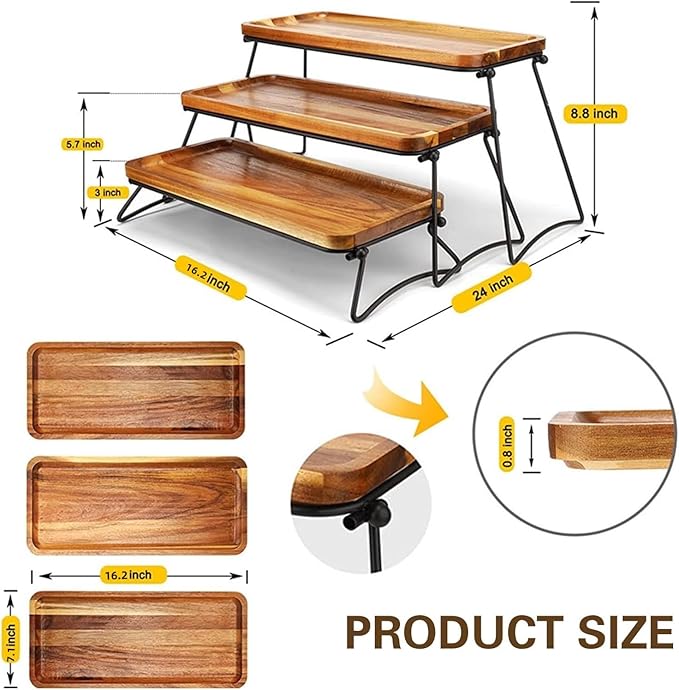 3 Tier Cupcake Stand and Towers Serving Tray for Party, Acacia Wooden Dessert Table Display Set, Rustic Wood Serving Platters & Charcuterie Board for Party, Picnic, Buffet (Acacia)