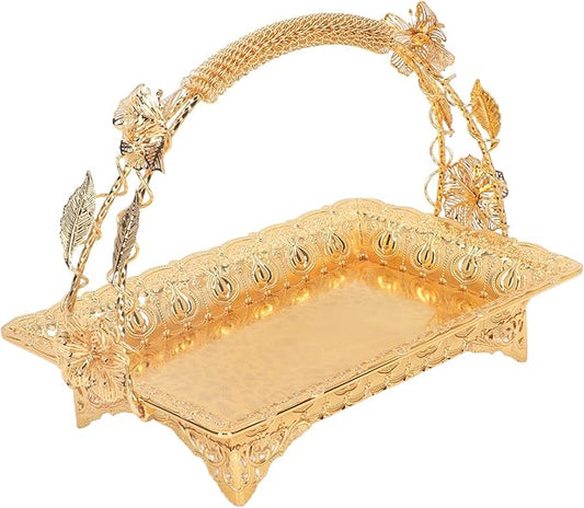 Dioche Vintage Style Coffee Serving Tray - Elegant Gold Color Zinc Alloy Metal Serving Tray for Home, Bar & Cafe - Decorative Tea, Appetizer, & Platter Use